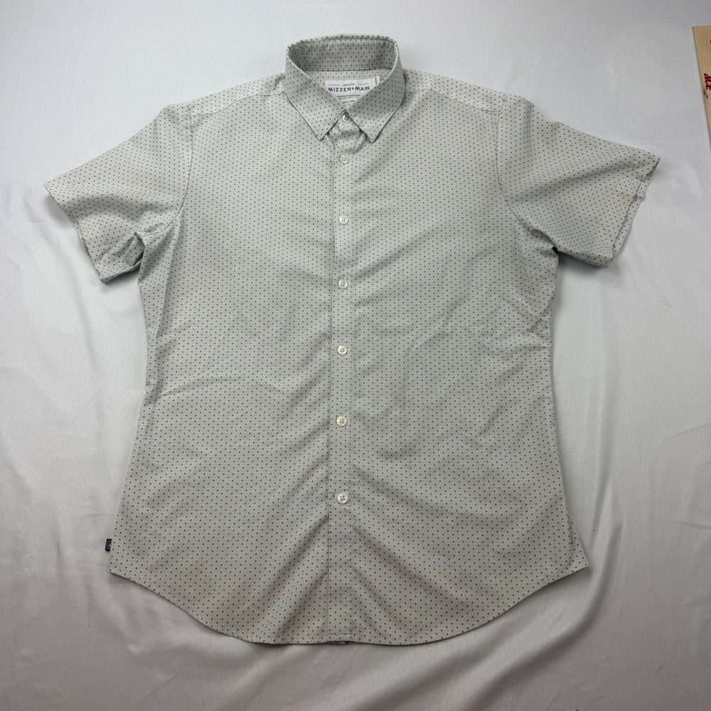 Mizzen+Main Button Down Men Small White Blue Leeward Trim Fit Short Sleeve Cross